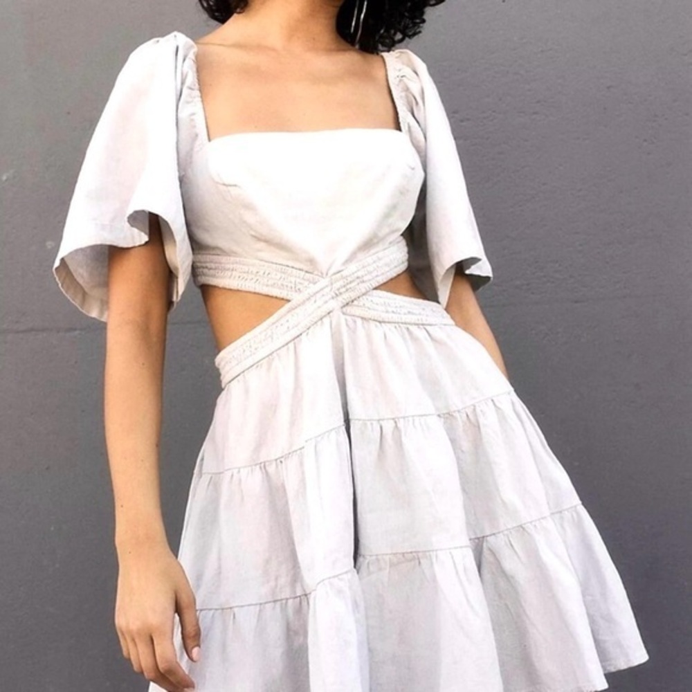 Free People cream puff sleeves, whimsy, fairy, Bohemian Cutout Mini Dress small